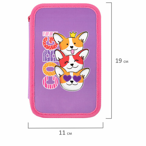 Пенал ПИФАГОР, 3 отделения, ламинированный картон, 19х11 см, "Corgi queen", 272250