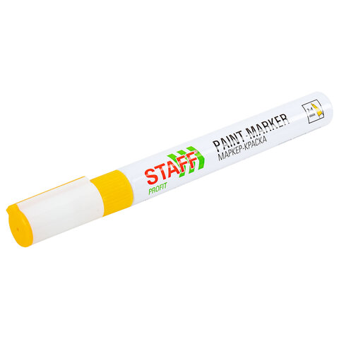 Маркер-краска лаковый (paint marker) 2-4 мм, ЖЕЛТЫЙ, НИТРО-ОСНОВА, STAFF PROFIT, для любых поверхностей, 152583