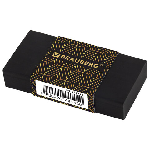 Ластик BRAUBERG "GOLDEN BLACK", 50х24х10 мм, прямоугольный, картонный держатель, экологичный ПВХ, ассорти, 272728
