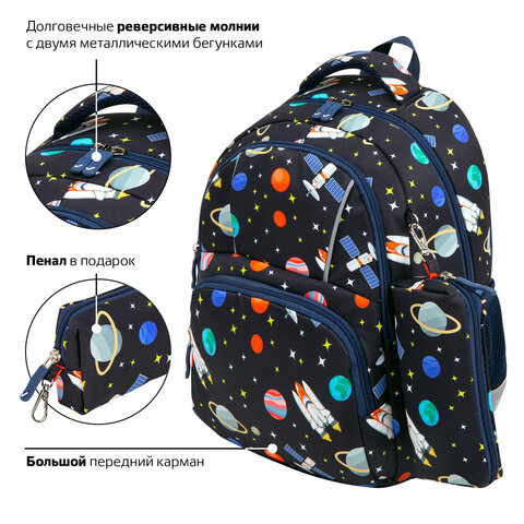 Рюкзак BRAUBERG KIDS SET, с пеналом в комплекте, 2 отделения, "Space infinity", 37x28x16 см, 272099