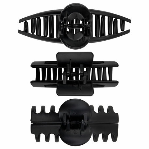 Крабы для волос НАБОР 3 шт., 8,5 см / 8,5 см / 11 см, soft-touch, чёрный, MONTE VITA (МОНТЕ ВИТА), 457032