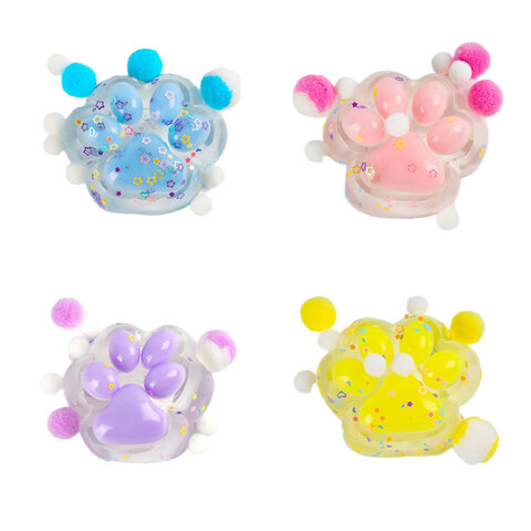 Игрушка-антистресс "КОШАЧЬЯ ЛАПКА С ПОМПОНАМИ", 7х6 см, ассорти 4 цвета, дисплей, JOLLY JOT (ДЖОЛЛИ ДЖОТ), 665774