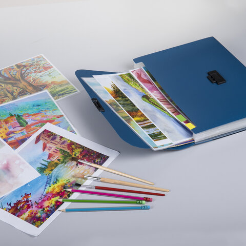 Портфель пластиковый STAFF А4 (330х235х36 мм), 7 отделений, индексные ярлыки, синий, 229242