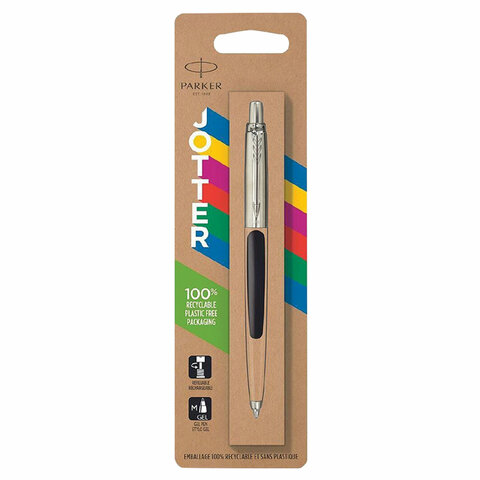 Ручка шариковая PARKER "Jotter Plastic CT", корпус черный, ежедневник А5 черный, золотой срез, пакет, 880894