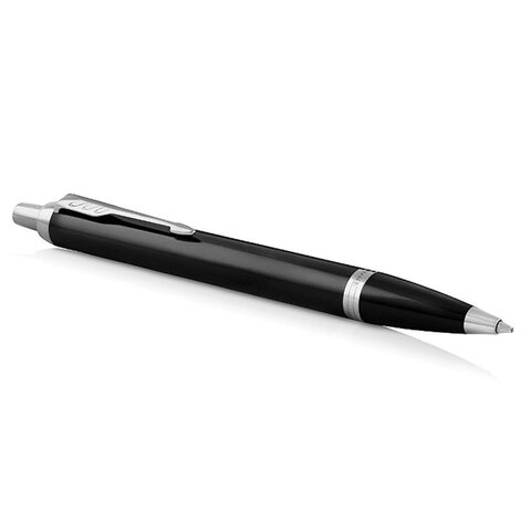Ручка шариковая PARKER "IM Core Black Lacquer CT", черный глянцевый лак, детали хром, синяя, 1931665
