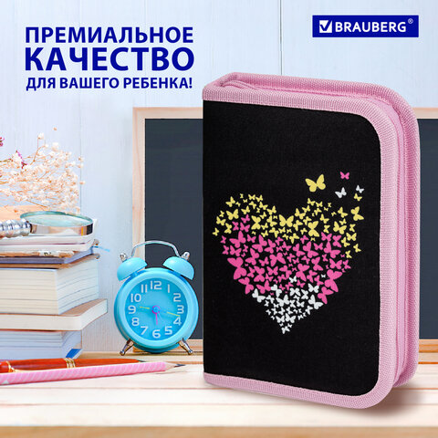 Пенал BRAUBERG, 1 отделение, полиэстер, 21х14 см, "Shining heart", 272326