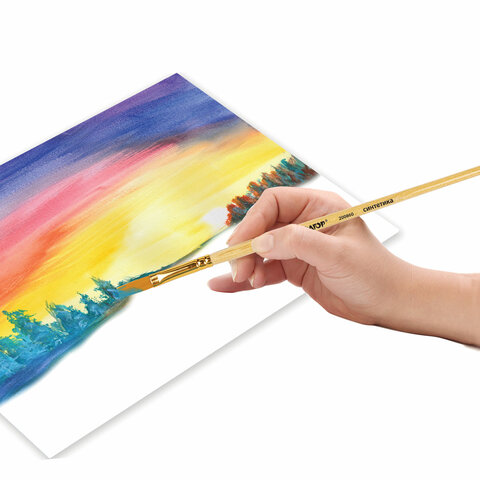 Кисть ПИФАГОР, СИНТЕТИКА, плоская, № 7, деревянная лакированная ручка, с колпачком, пакет с подвесом, 200860