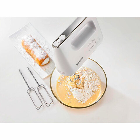 Миксер GORENJE M460CDC, 400 Вт, 5 скоростей, 2 венчика, 2 крюка для теста, белый, 7356