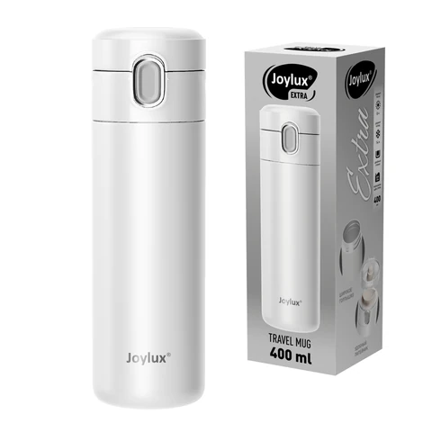 Термокружка 400 мл JOYLUX (ДЖОЙЛЮКС) EXTRA STYLE, нержавеющая сталь SUS304, белый матовый, 700281