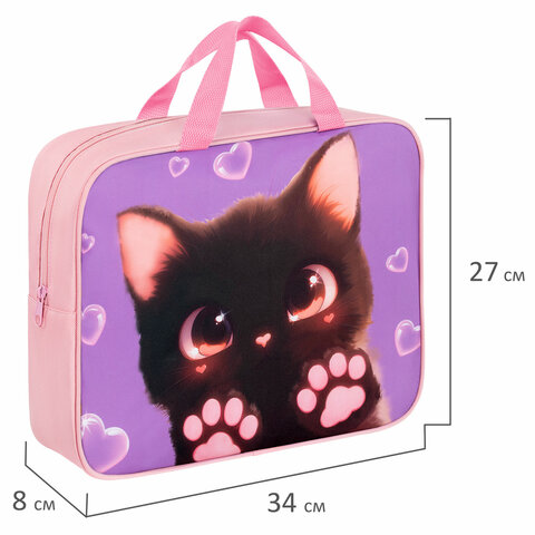 Папка на молнии с ручками BRAUBERG А4, 1 отделение, полиэстер, 80 мм, "Paw prints", 273300