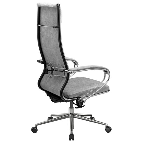 Кресло офисное МЕТТА "L1m 42", хром, сиденье и спинка мягкие, велюр, светло-серое
