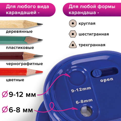 Точилка электрическая BRAUBERG "STANDARD", 2 отверстия для карандашей (включая утолщенные), питание от 4 батареек АА, 228423