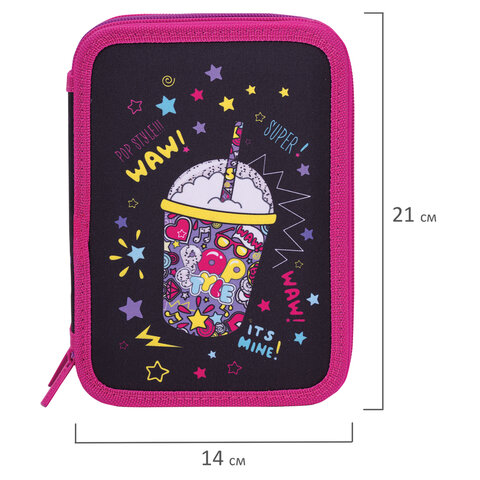 Пенал BRAUBERG, 3 отделения, полиэстер, 21х14 см, "Pop Style", 271550