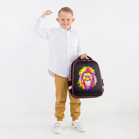 Ранец BRAUBERG FIT, 2 отделения, "Colorful lion", 38х27х14 см, 270618