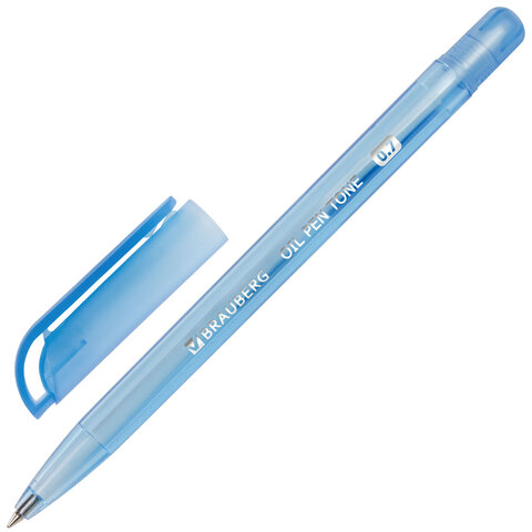 Ручка шариковая масляная BRAUBERG "OIL PEN TONE", СИНЯЯ, корпус тонированный, пишущий узел 0,7 мм, линия 0,35 мм, 142710