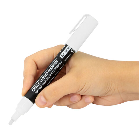 Маркеры меловые CHALK LIQUID MARKER, БЕЛЫЕ, НАБОР 3 шт., 3 мм, СТИКЕРЫ В ПОДАРОК, BRAUBERG, 152595
