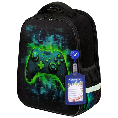 Ранец BRAUBERG FIT, 2 отделения, "Neon gamepad", 3D-панель, 38х27х14 см, 274385