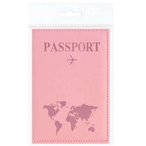 Обложка для паспорта "Passport map", экокожа soft-touch, розовая, STAFF, 238759