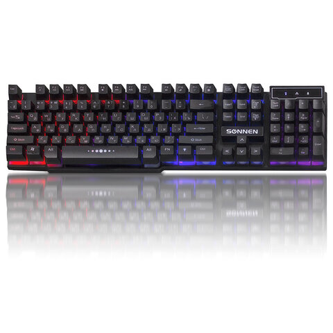 Клавиатура проводная SONNEN KB-7010, USB, 104 клавиши, LED-подсветка, черная, 512653