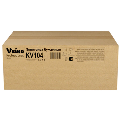 Полотенца бумажные 250 шт., VEIRO (H3) BASIC, 1-слойные, цвет натуральный, КОМПЛЕКТ 20 пачек, 21х21,6, V-сложение, KV104
