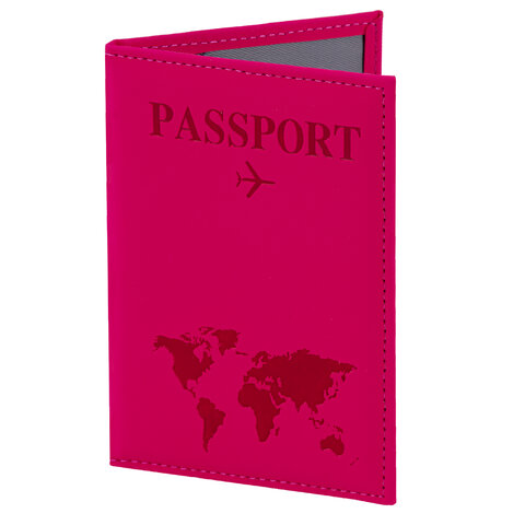 Обложка для паспорта "Passport map", экокожа soft-touch, малиновая, STAFF, 238761