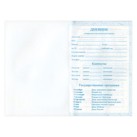 Дневник для музыкальной школы 140х210 мм, 48 л., твердый, BRAUBERG, справочный материал, "Музыка", 104975