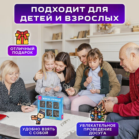 Головоломки металлические ЗОЛОТАЯ СКАЗКА (уровень сложности "ЭКСПЕРТ"), набор 6 штук, 662089