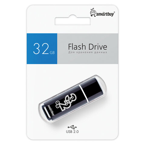 Флеш-диск 32 GB, SMARTBUY Glossy, USB 2.0, черный, SB32GBGS-K