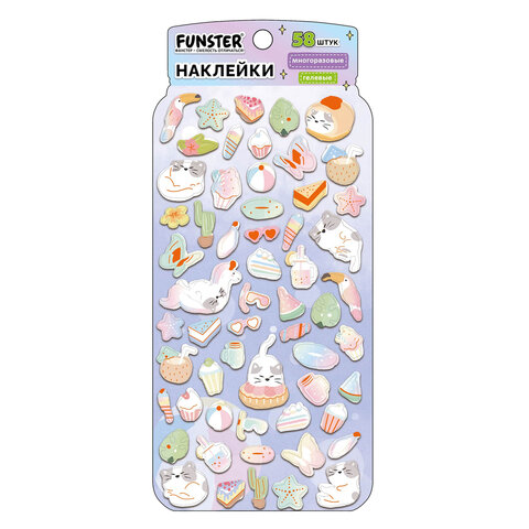 Наклейки гелевые "Вкусный микс", 17,5х9 см, ассорти 6 видов, FUNSTER (ФАНСТЕР), 666082