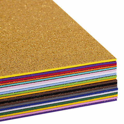 Пористая резина/фоамиран А4, 2 мм, НАБОР, 20 листов, 20 цветов, яркие цвета, блестки, ОСТРОВ СОКРОВИЩ, 665103