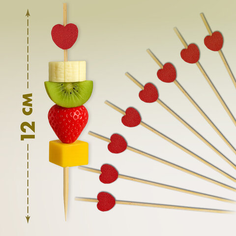 Пики для канапе бамбуковые "Сердце красное", 12 см, 100 шт., КП, 139419