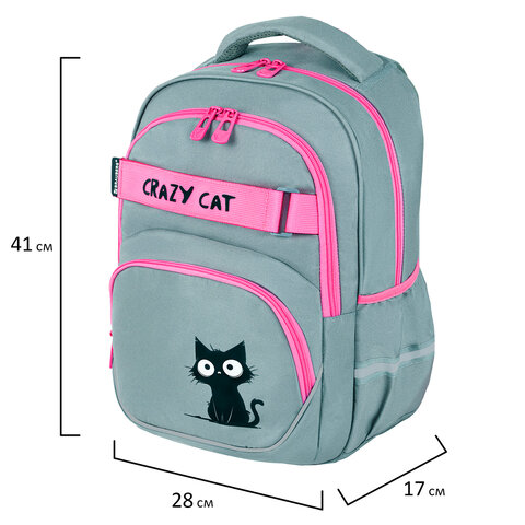 Рюкзак BRAUBERG MOTION, 2 отделения, 3 кармана, "Crazy cat", 41х28х17 см, 273115