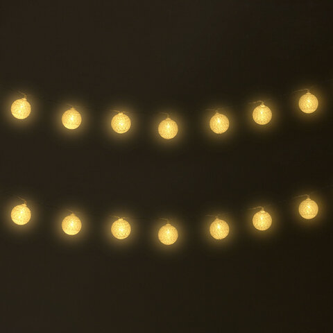 Электрогирлянда-нить комнатная 1,8 м, 16 LED, с насадками, вид: "Шарики", бронза, тёплый белый, на батарейках, ЗОЛОТАЯ СКАЗКА, 592558