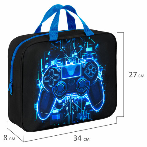 Папка на молнии с ручками BRAUBERG KIDS А4, 1 отделение, полиэстер, 80 мм, "Digital gamepad", 273316