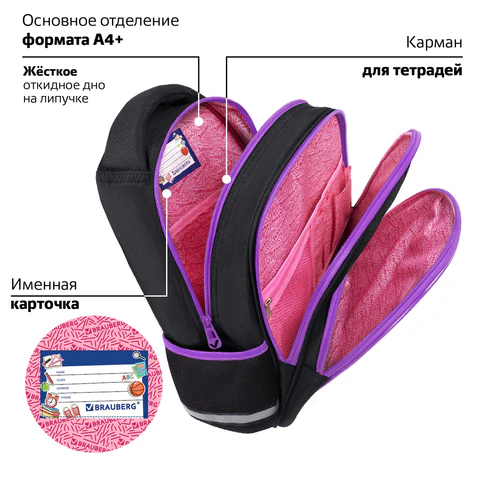 Рюкзак BRAUBERG OPTIMA, 2 отделения, с брелоком, "Radiant unicorn", 36х27х18 см, 273157