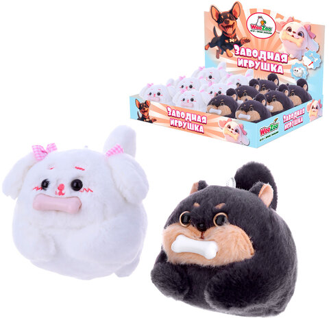 Игрушка пищалка мягкая заводная "Собака", высота 9 см, ассорти 2 цвета, WOOZOO (ВУЗУ), 666196