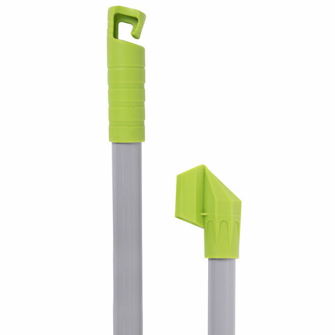 Совок для мусора + щетка, рукоятки 80 см с резьбой, пластик, зелено-белый, "ЛЕНИВКА", ЛЮБАША, 603616