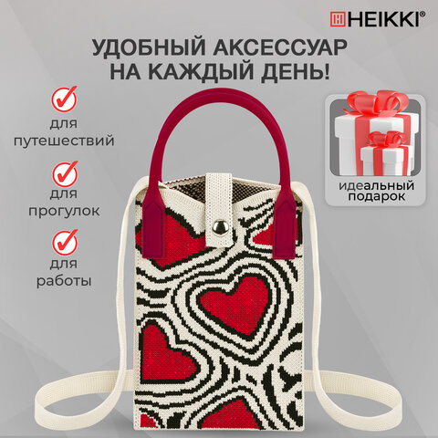 Сумочка-органайзер повседневная HEIKKI KNIT (ХЕЙКИ) кросс боди, вязаная, 17х12х5 см, "Red and black", 273796