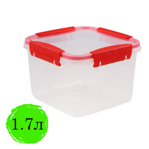Контейнер с крышкой пищевой 1,7 л герметичный, BUTTERFLY, ланч бокс, 11х15,6х15,6 см, прозрачный, 4378559, 437855900