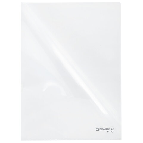 Папка-уголок жесткая А4, прозрачная, 0,15 мм, BRAUBERG EXTRA, 271701