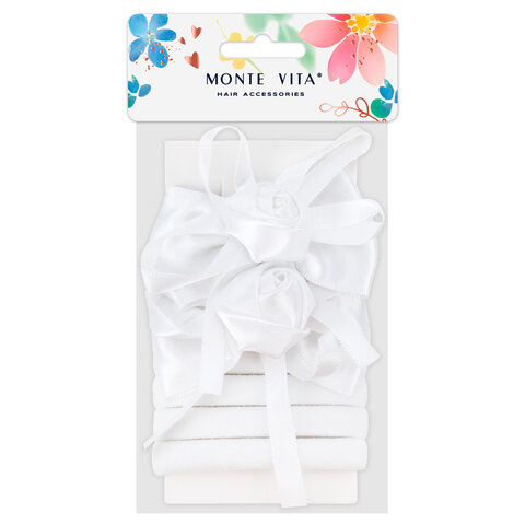 Набор для волос 6 шт.: 2 банта на заколке, 4 резинки, белый, MONTE VITA (МОНТЕ ВИТА), 457116