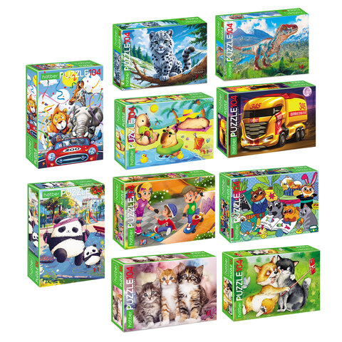 Пазл картонный 104 элемента АССОРТИ, 220х320 мм, HATBER