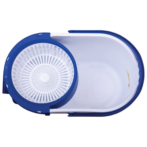 Швабра с отжимом и ведром 11л/7л, центрифуга, отжим педалью, круглая насадка липучка, бело-синий, LAIMA, 601459