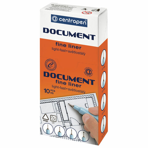 Ручка капиллярная (линер) СИНЯЯ CENTROPEN "Document", трехгранная, линия письма 0,1 мм, 2631/0,1, 226310110