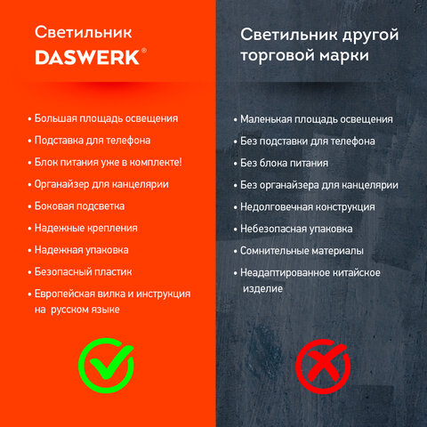 Настольная лампа / светильник с органайзером и держателем для телефона, "4 в 1", LED, 5 Вт, белый, DASWERK (ДАСВЕРК), 238326