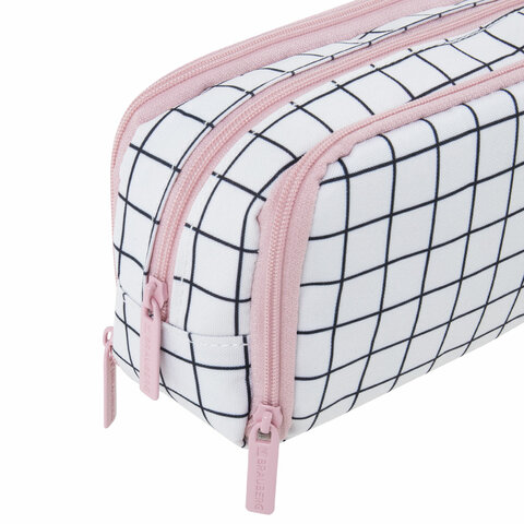 Пенал-органайзер BRAUBERG, 2 откидные планки, полиэстер, 23x9х7 см, "Checkered white", 272315