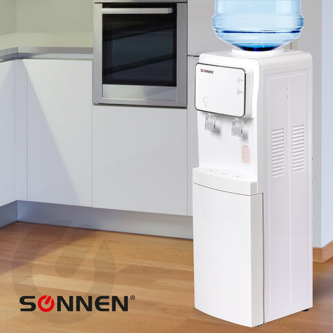 Кулер для воды SONNEN FSE-02i, напольный, НАГРЕВ/ОХЛАЖДЕНИЕ ЭЛЕКТРОННОЕ, шкаф, 2 крана, белый, 455742
