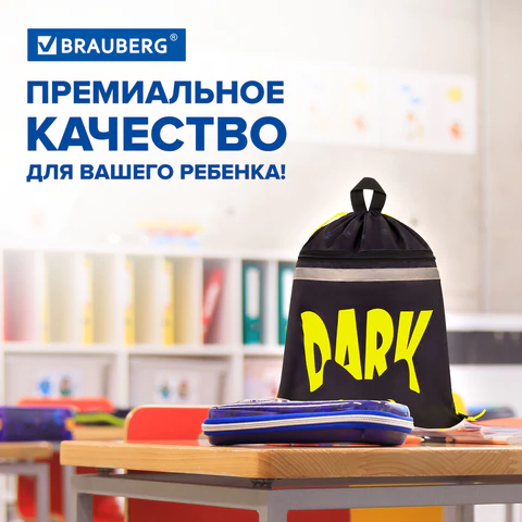 Мешок для обуви BRAUBERG, с петлей, светоотражающая полоса, 2 отделения, 46х36 см, Dark cat, 272394