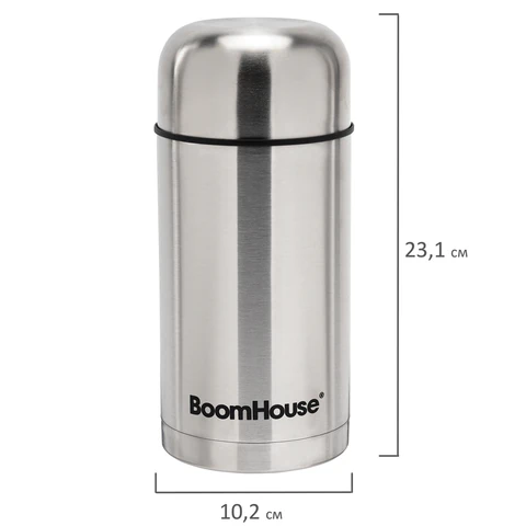 Термос 1 л для еды/напитков с широким горлом, BOOMHOUSE (БУМХАУС) WIDE, нержавеющая сталь SUS304, серебристый, 700320