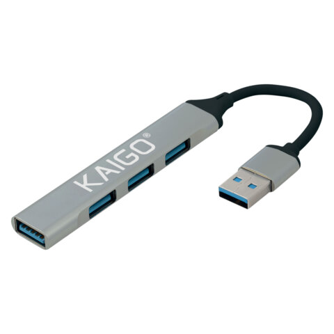 Хаб-разветвитель KG-088, USB-A 3.2, высокоскоростной, 4 в 1, 1 х USB-A 3.2, 3 x USB-A 2.0, 60 мм, серый, KAIGO (КАЙГО), 355062